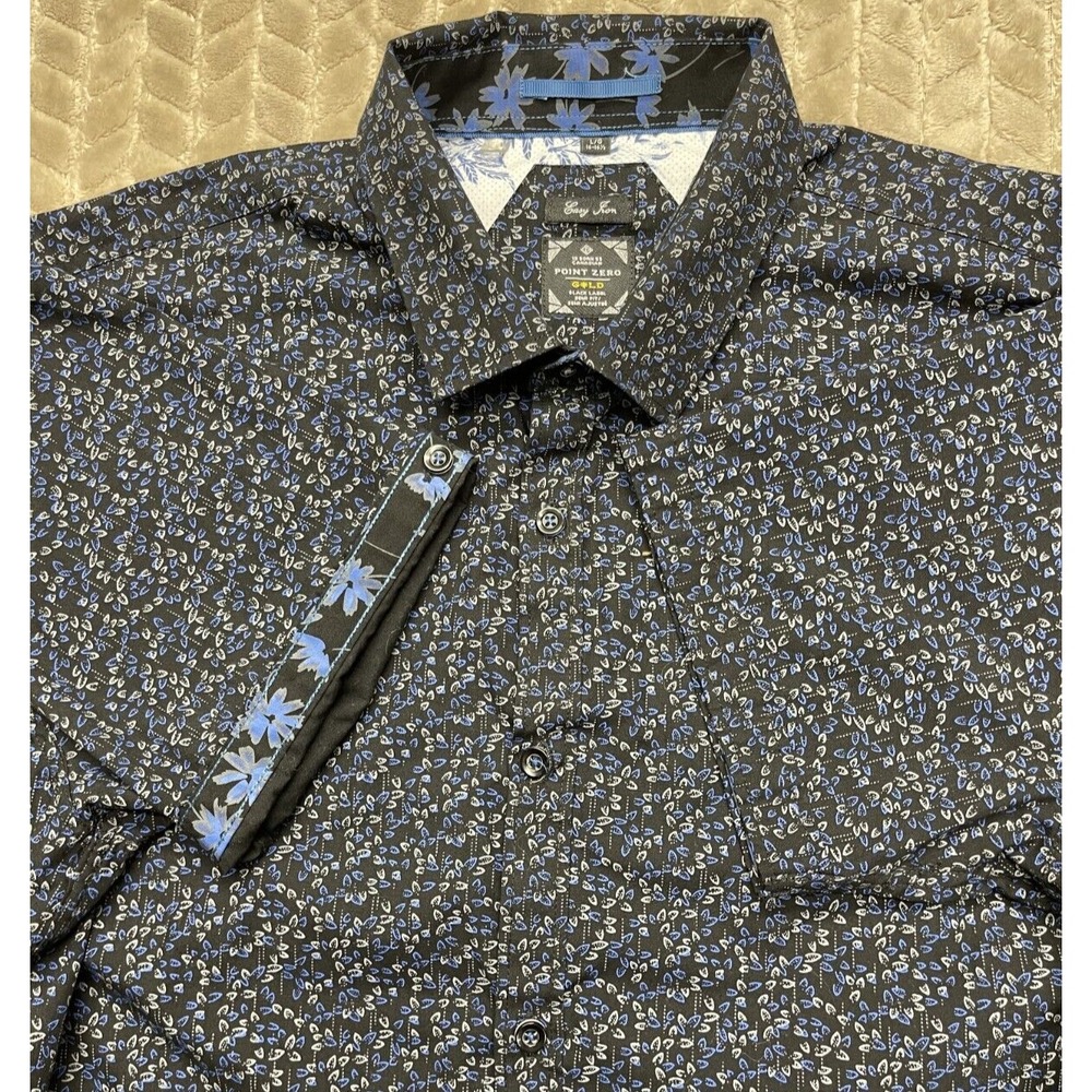 Point Zero Gold‎ Black Label Mens Large 16-16 1/2 Floral Flip Short Sleeve Shirt